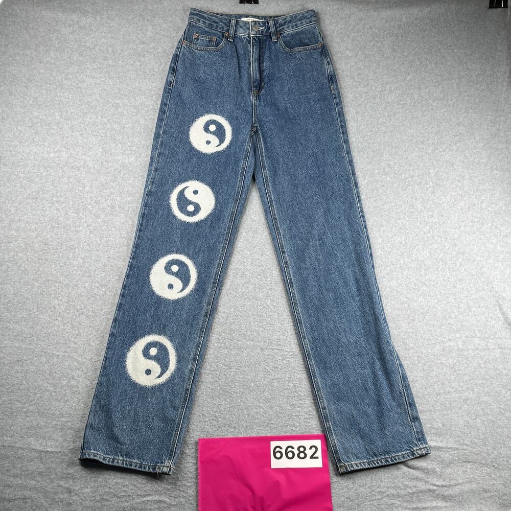 Pacsun Boyfriend Ying Yang Print Denim Jeans Womens Size 25 NEW NWOT